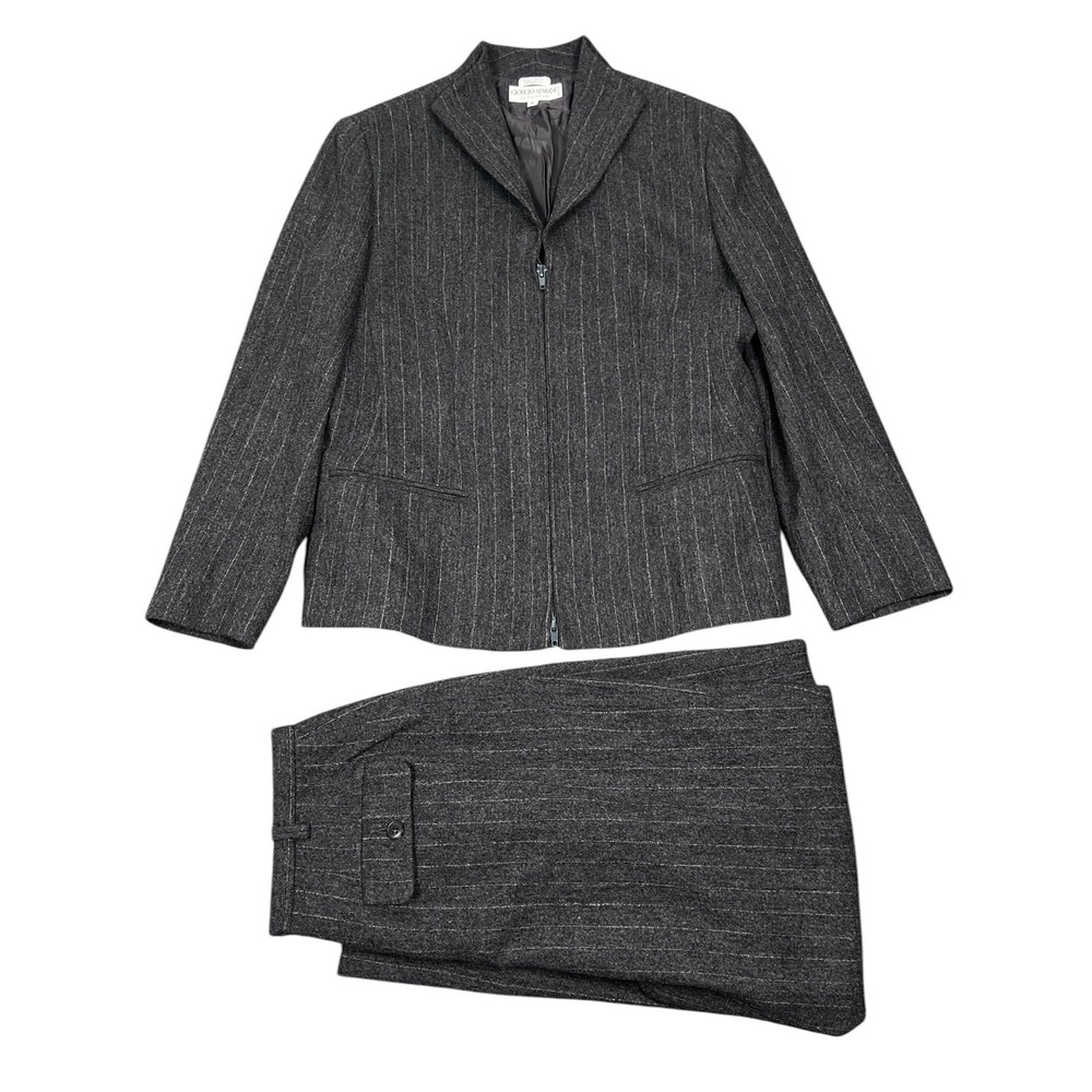 Giorgio Armani Vintage 2 Piece Pant Suit Women 8 Gray Pinstripe 35R 28X28